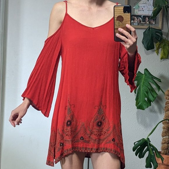 Earthbound Trading Co. - Red boho hippie dress - Picture 1 of 5